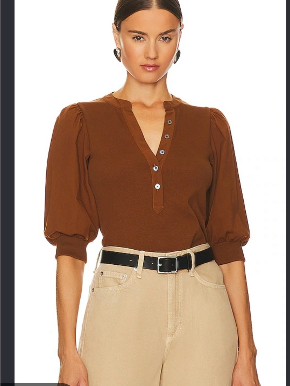 Veronica Beard Coralee Puff Sleeve Button-Front Top